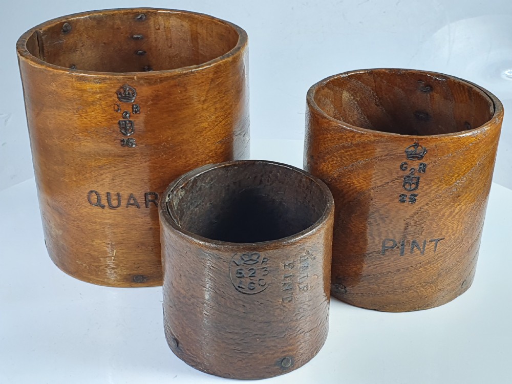 Magnificent Trio of Antique Georgian & Victorian Treen Grain Measures View V