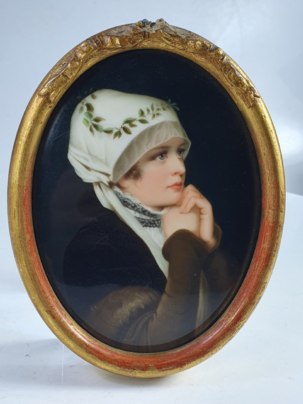 AN EXQUISITE FRAMED GERMAN HAND PAINTED PORCELAIN PLAQUE IN THE MANNER OF KPM AFTER VON KAULBACK c1890