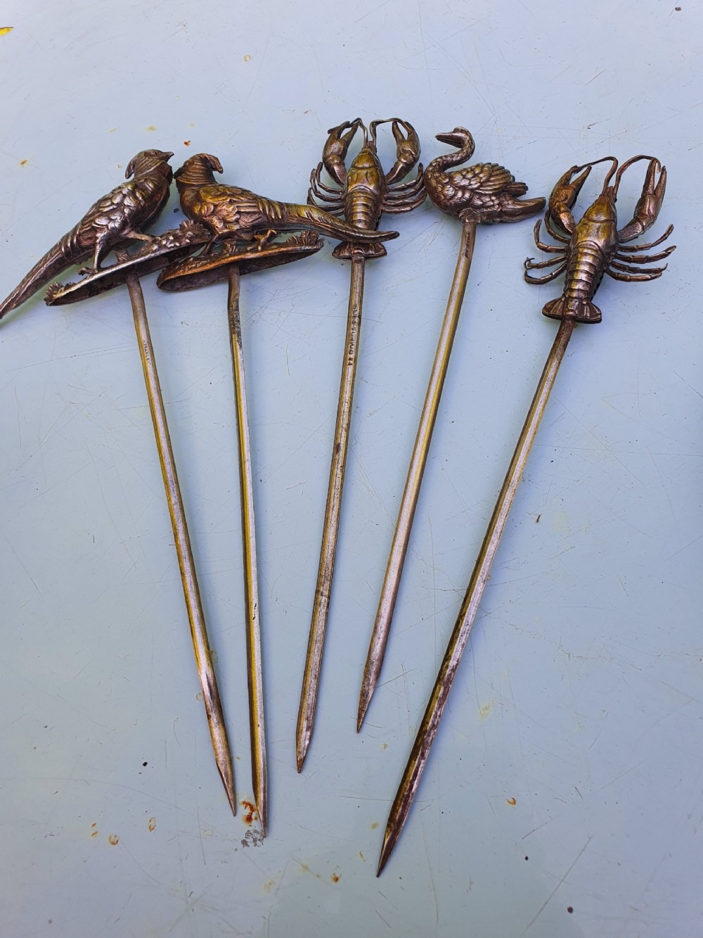 Rare Antique Set of 5 x French SP Skewers