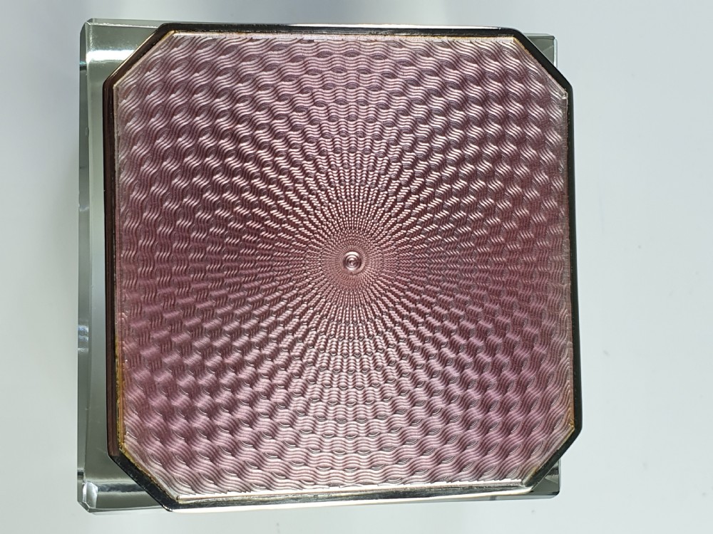 Exquisite Art Deco Guilloche Pink Enamel & Silver Top Cut Glass Inkwell Birm 1929 View XIII