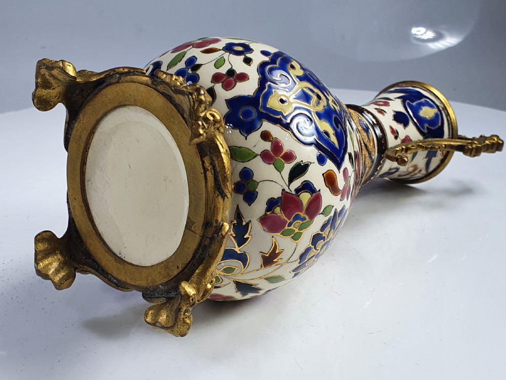 Stunning 19thc Zsolnay Bronze Mounted Vase View X