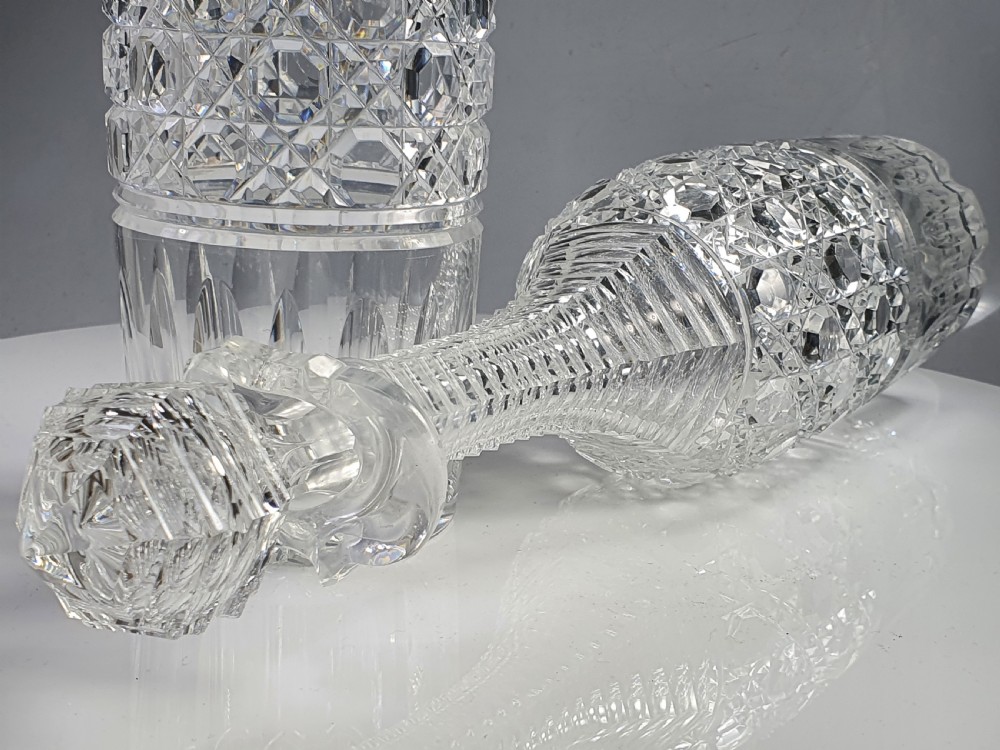 Stunning Large Georgian Pair of Heavy Elegant Cut Glass Decanters 37cm Tall View VIII