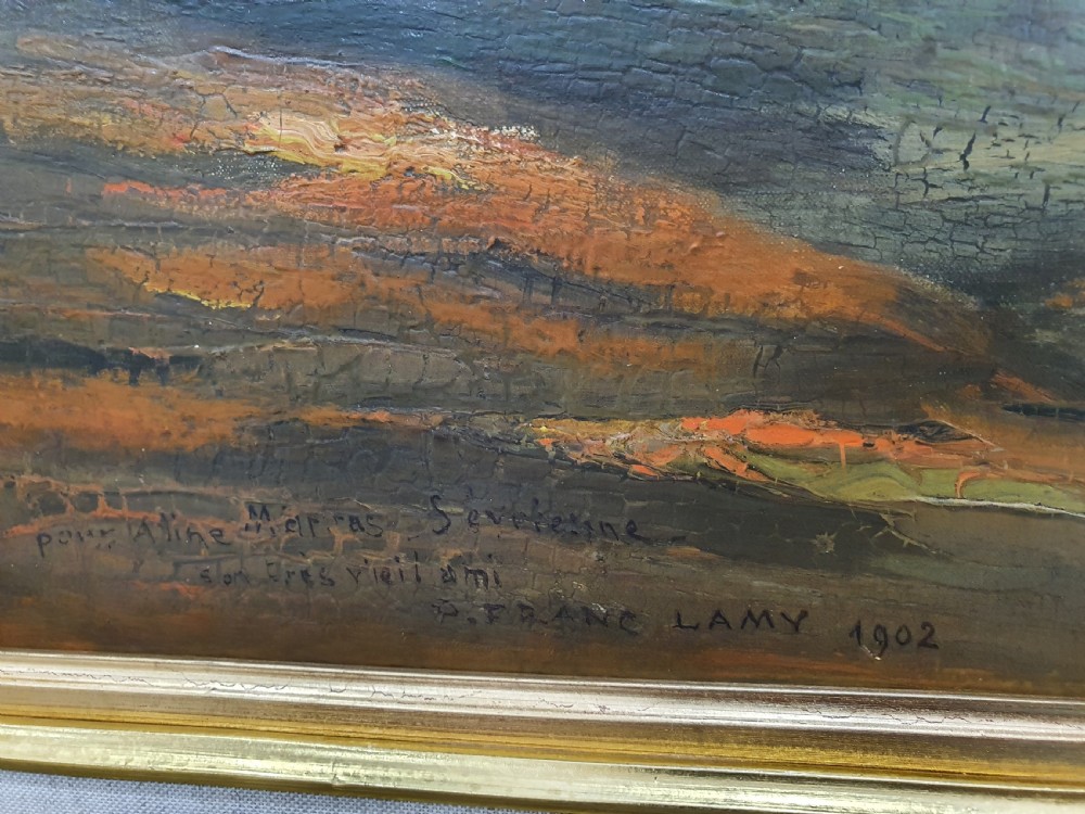 Delightful Large P.Franc Lamy Signed Oil on Canvas Riverscape c1902 View IV