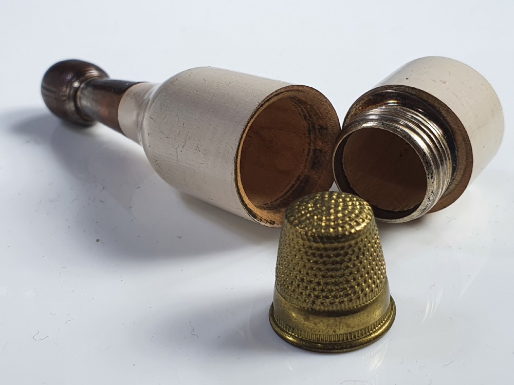 Rare Antique Sewing Etui Shaped as a Champagne Bottle c1900