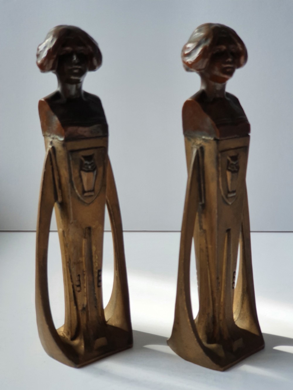 Pr Secessionist Bronze Female Busts on Stylish Metal Bases c1900 View III
