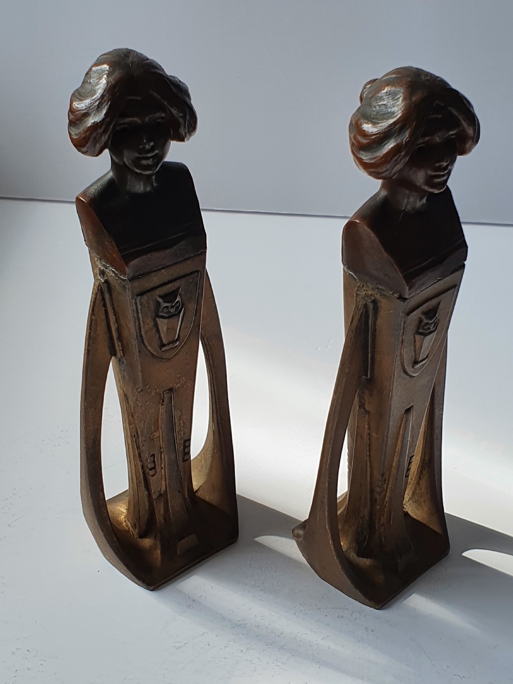 Pr Secessionist Bronze Female Busts on Stylish Metal Bases c1900 View IV