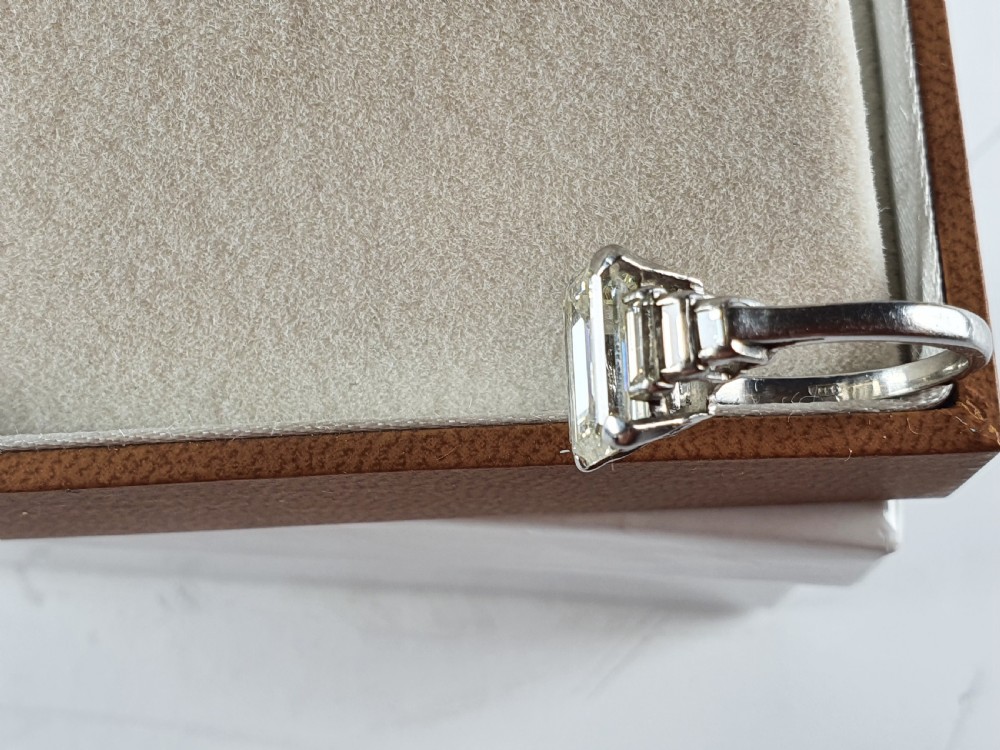 Vintage Deco Design 2.81 Carat Emerald Cut Diamond & Platinum Ring View IV