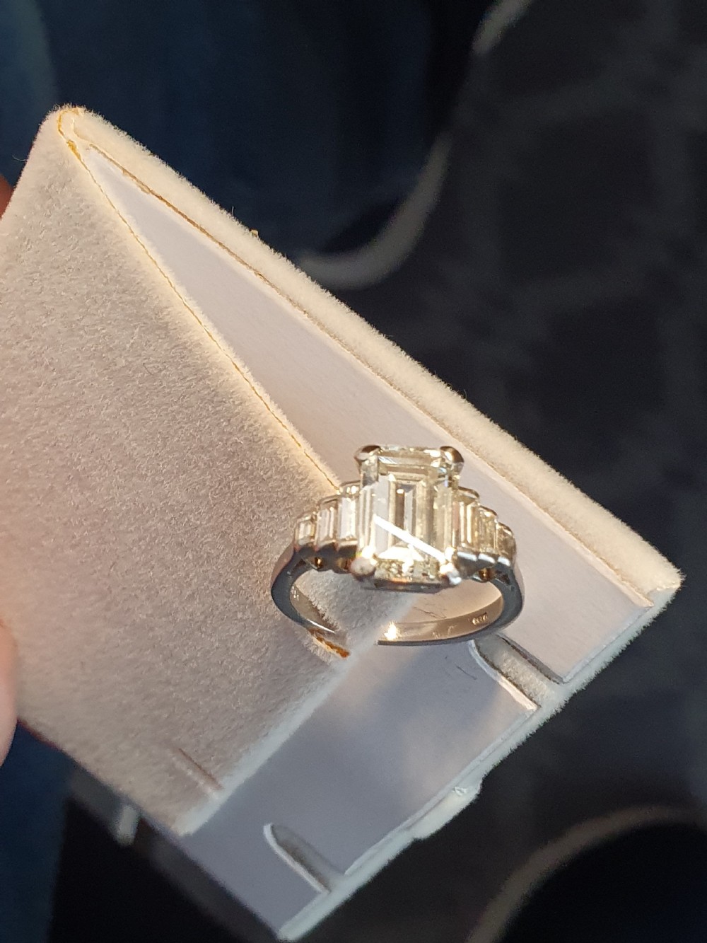 Vintage Deco Design 2.81 Carat Emerald Cut Diamond & Platinum Ring View VIII