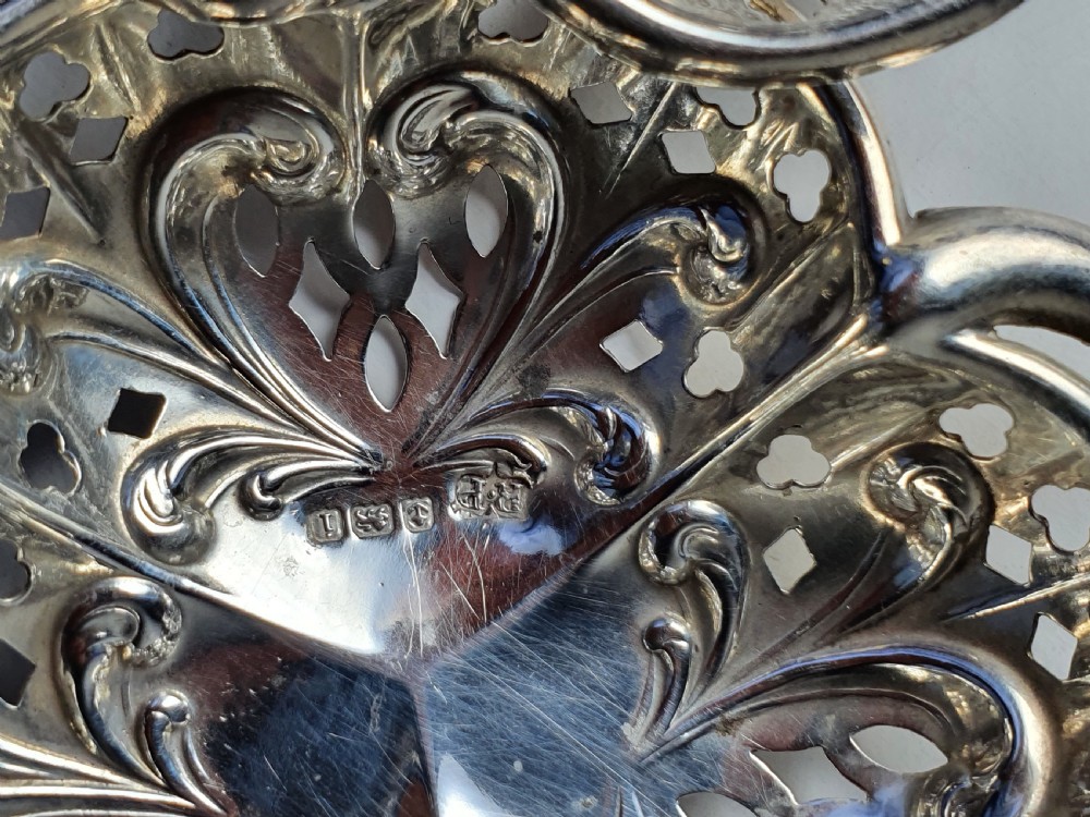 Exquisite Antique of Set 4 x HM Sterling Silver Shamrock Dishes View V