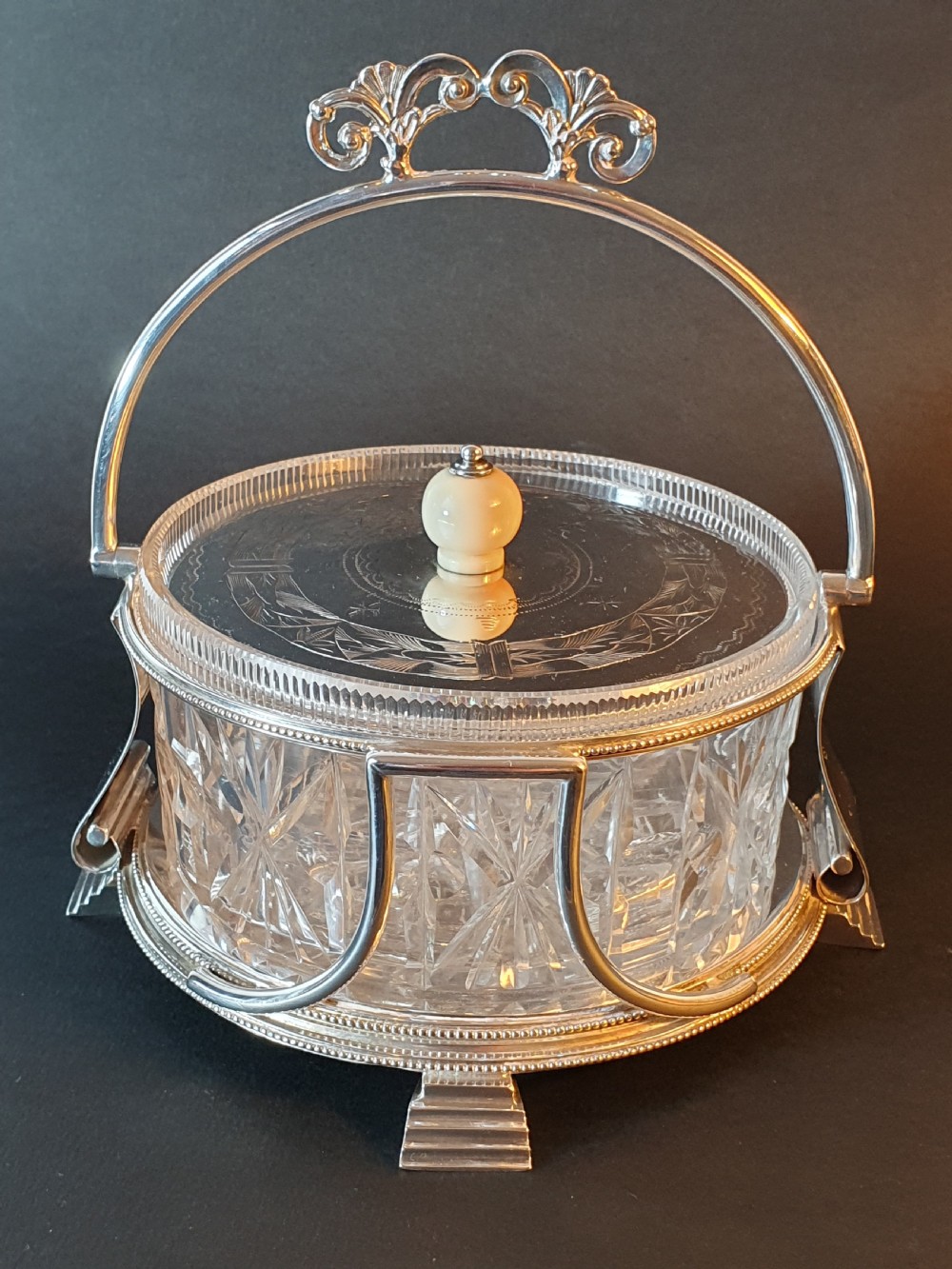 Stunning Art Deco Silver Plated & Cut Glass Large Preserve Dish c1920 View II