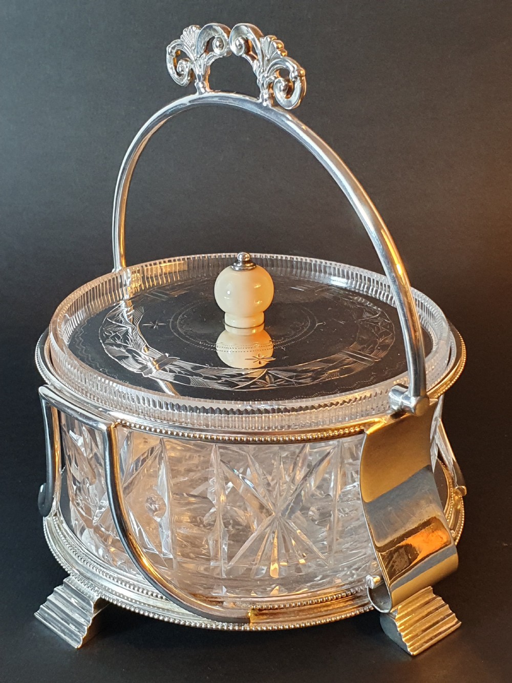 Stunning Art Deco Silver Plated & Cut Glass Large Preserve Dish c1920