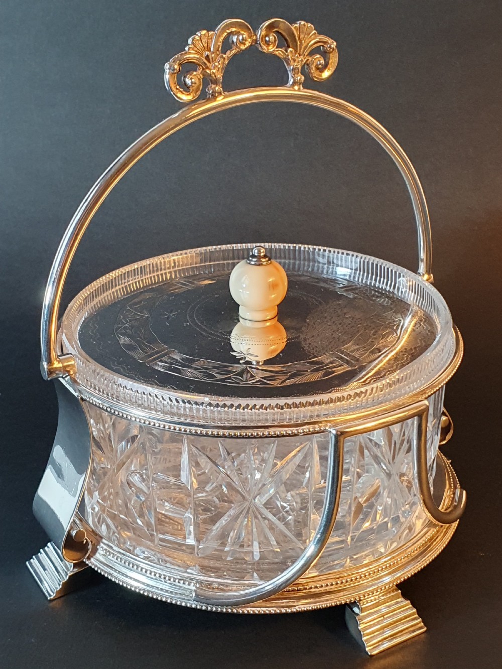 Stunning Art Deco Silver Plated & Cut Glass Large Preserve Dish c1920 View IV
