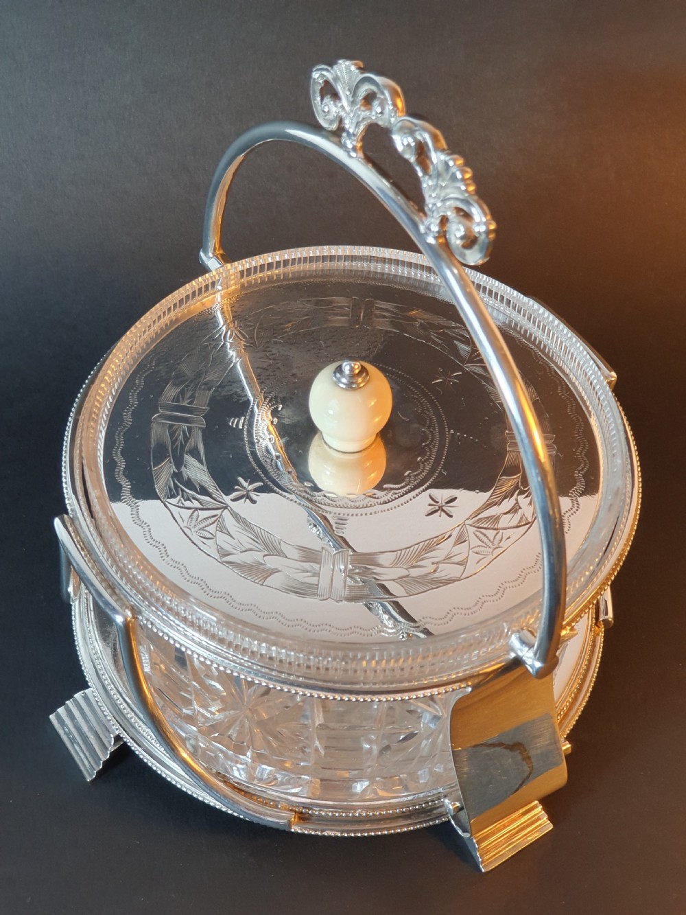 Stunning Art Deco Silver Plated & Cut Glass Large Preserve Dish c1920 View IX