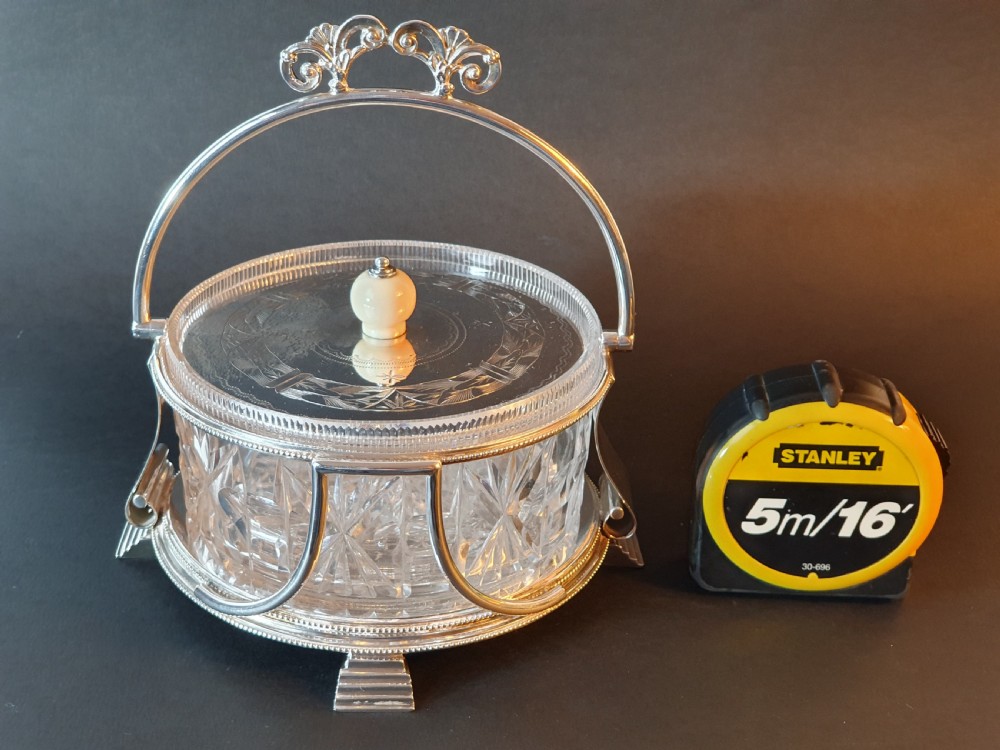 Stunning Art Deco Silver Plated & Cut Glass Large Preserve Dish c1920 View X