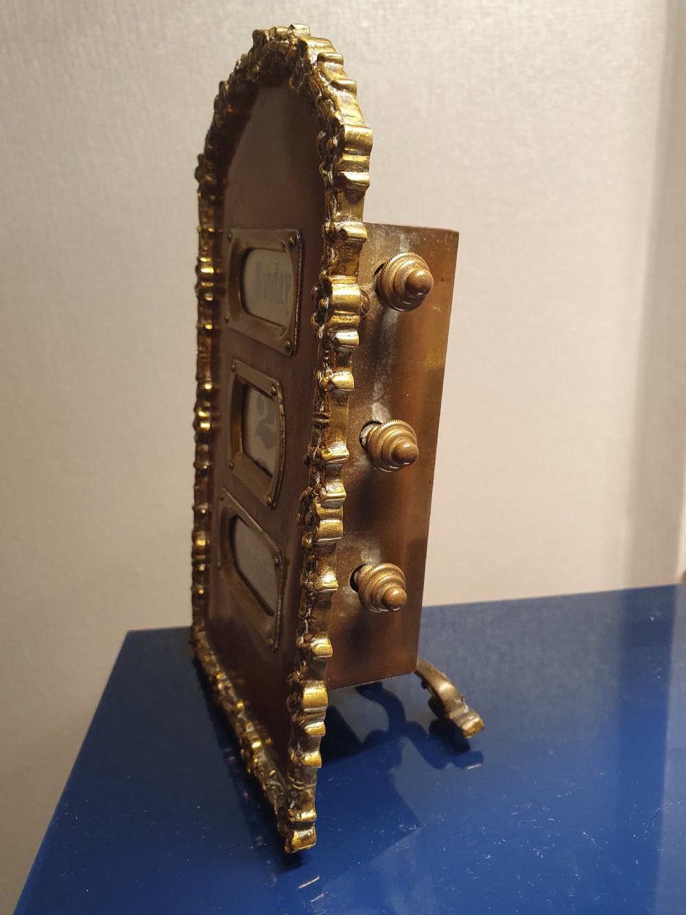 Gorgeous  French Art Nouveau Leather Gilt Brass Desk Calendar c1900 View II
