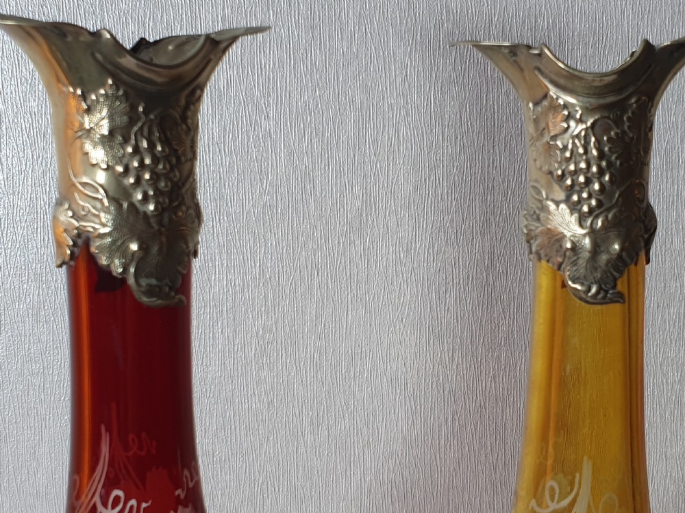 Stunning Pair of Late 19thc Bohemian Coloured Engraved Glass Decanters View VI