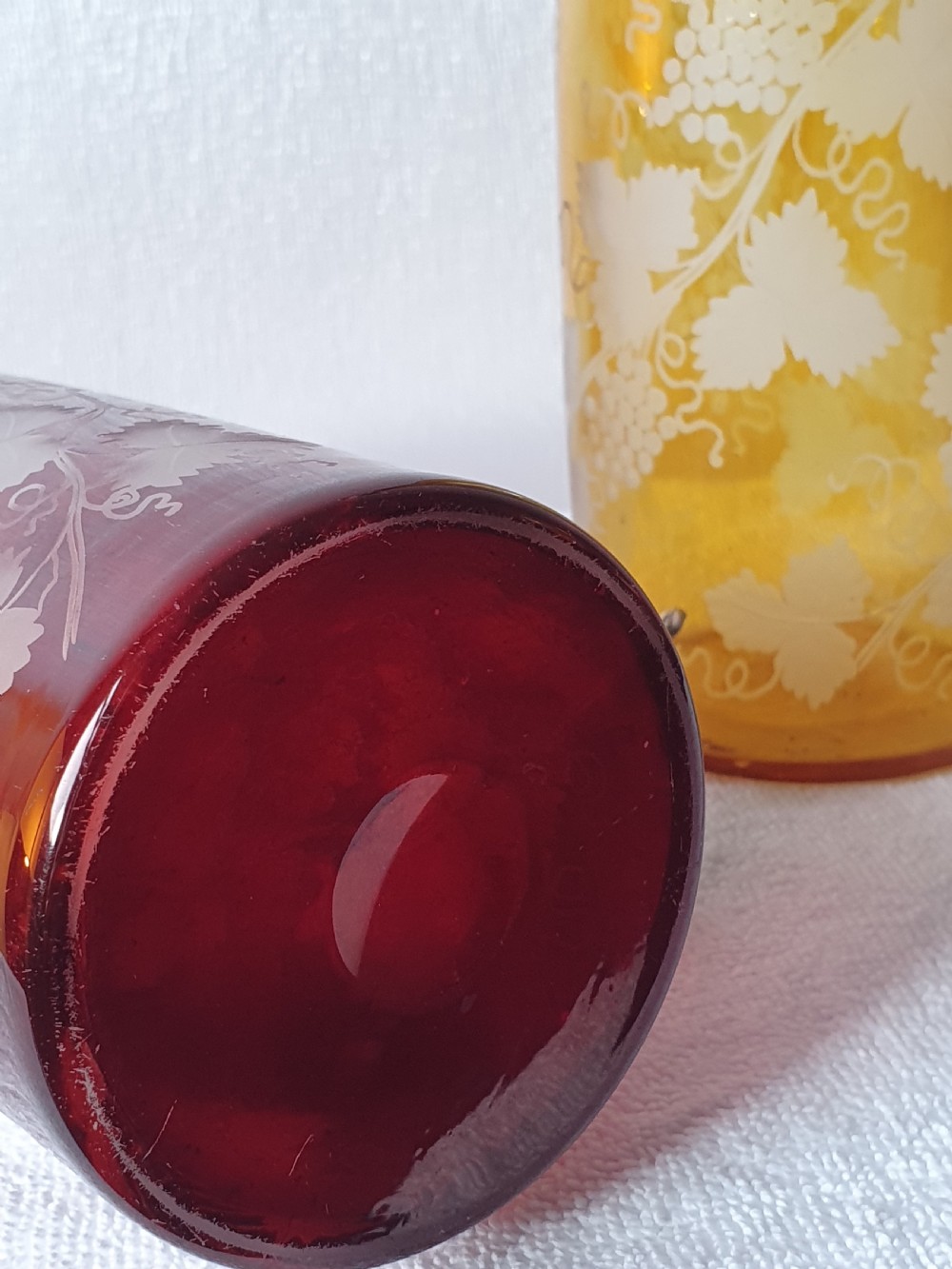 Stunning Pair of Late 19thc Bohemian Coloured Engraved Glass Decanters View IX