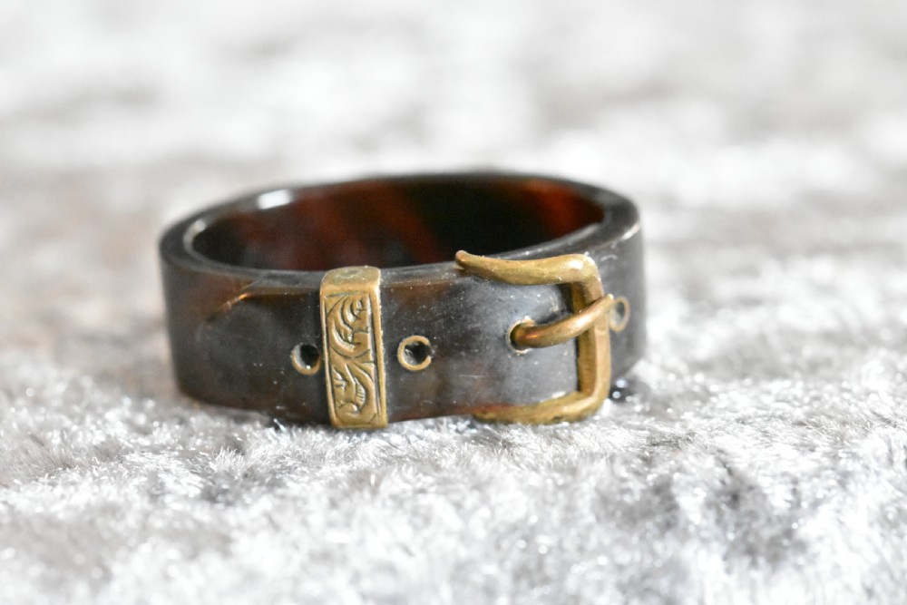 Rare Antique Tortoiseshell & Brass Scarf Toggle Formed as a Belt & Buckle c1880 View II