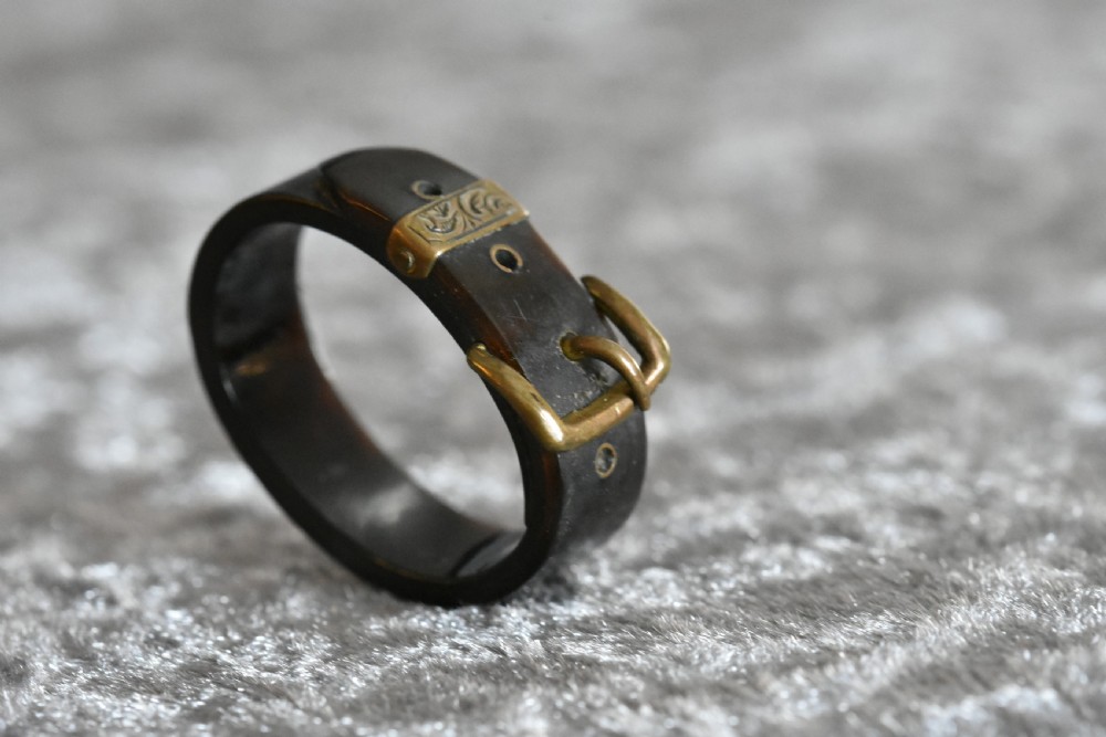 Rare Antique Tortoiseshell & Brass Scarf Toggle Formed as a Belt & Buckle c1880 View IV