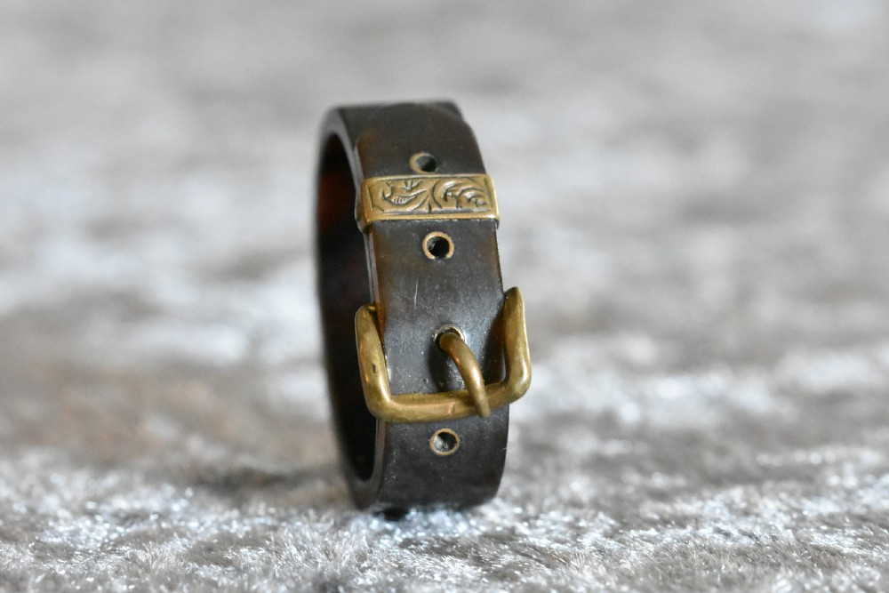 Rare Antique Tortoiseshell & Brass Scarf Toggle Formed as a Belt & Buckle c1880 View VI
