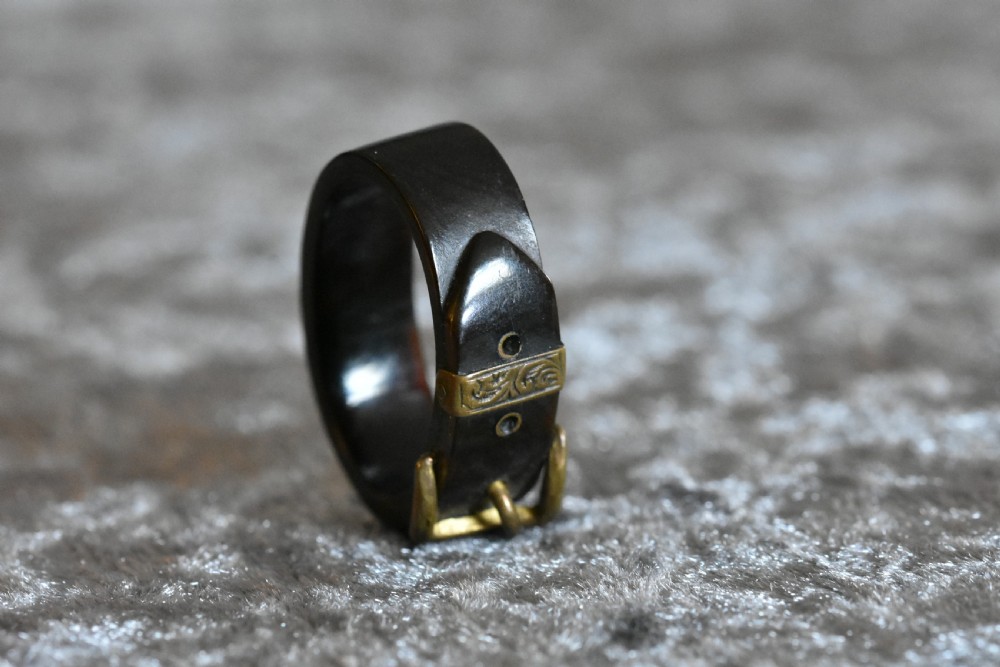 Rare Antique Tortoiseshell & Brass Scarf Toggle Formed as a Belt & Buckle c1880 View VIII