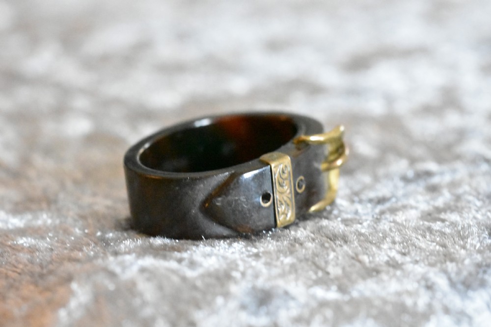Rare Antique Tortoiseshell & Brass Scarf Toggle Formed as a Belt & Buckle c1880 View IX