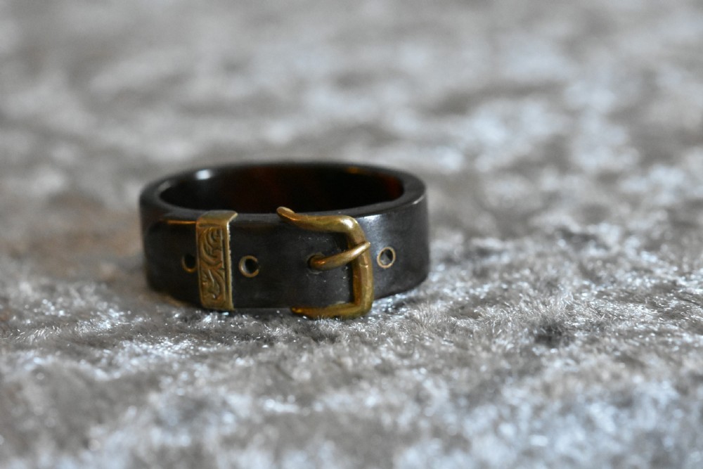 Rare Antique Tortoiseshell & Brass Scarf Toggle Formed as a Belt & Buckle c1880 View X