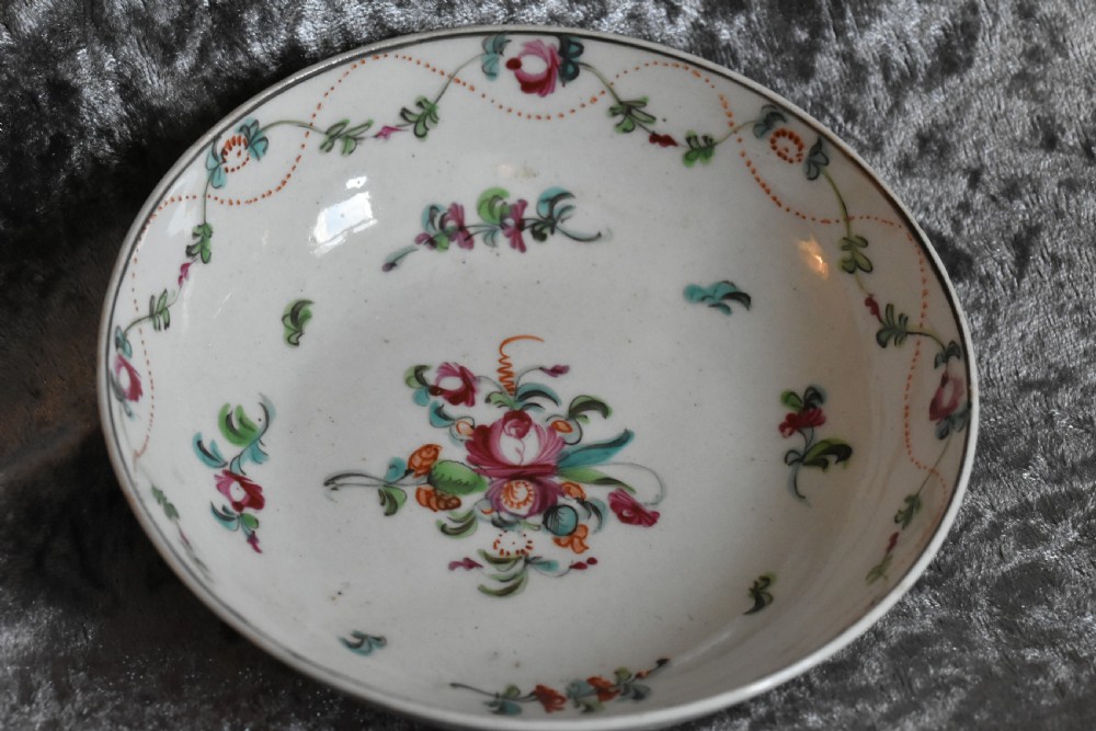 English 18th Century Tea Bowl & Saucer Florally Painted Design View III