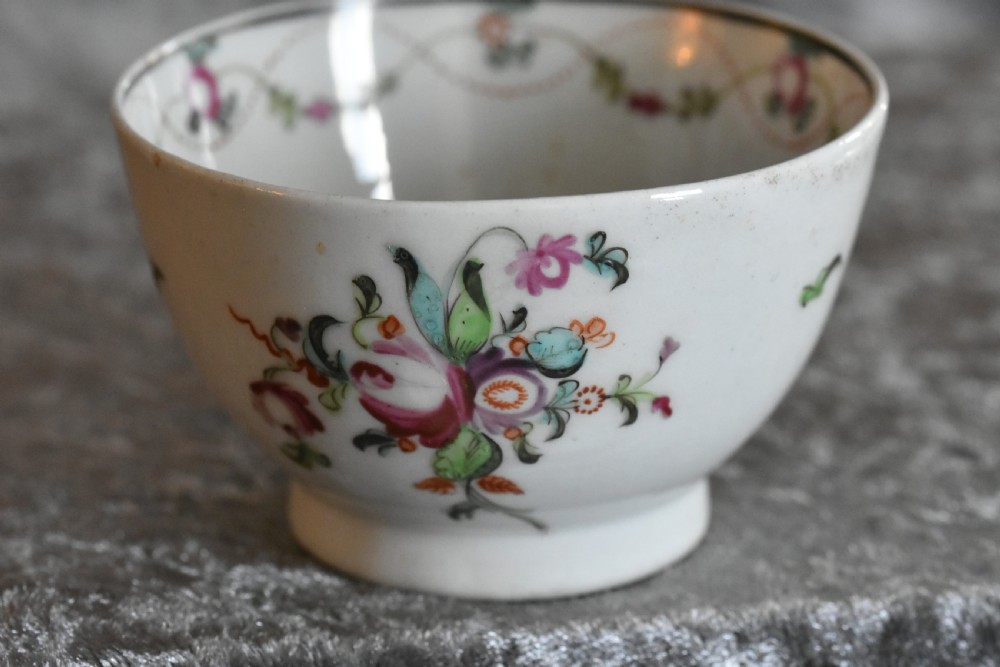 English 18th Century Tea Bowl & Saucer Florally Painted Design View IV