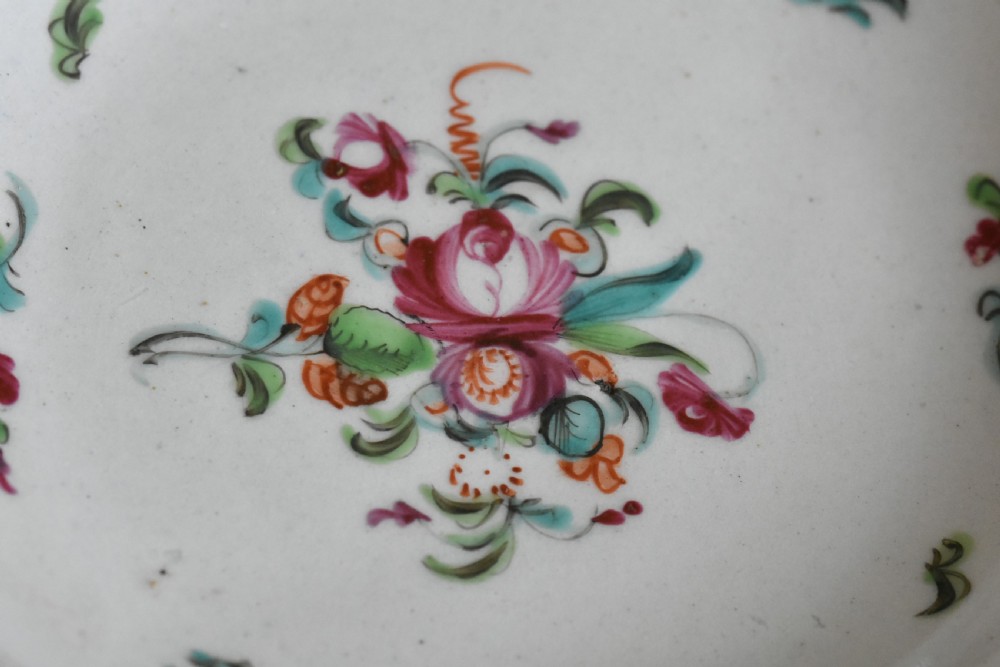 English 18th Century Tea Bowl & Saucer Florally Painted Design View VI