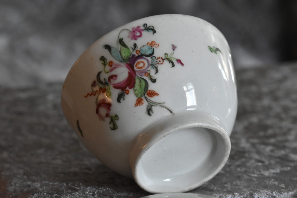 English 18th Century Tea Bowl & Saucer Florally Painted Design View VIII