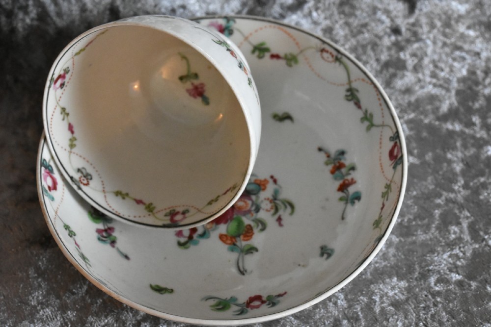 English 18th Century Tea Bowl & Saucer Florally Painted Design View X