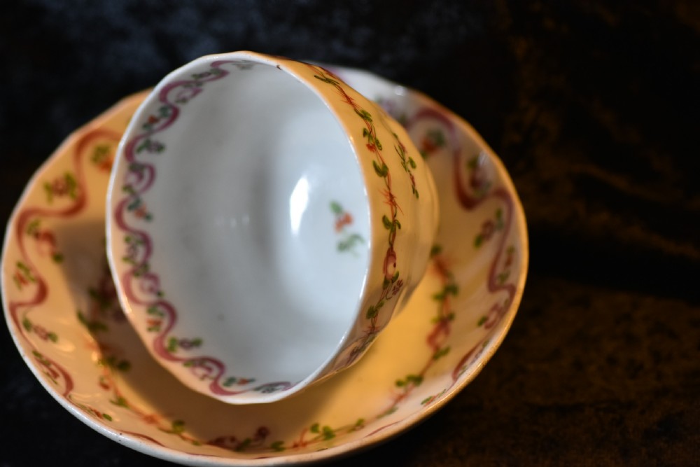 Rare Fluted 18thc Tea Bowl & Saucer View V