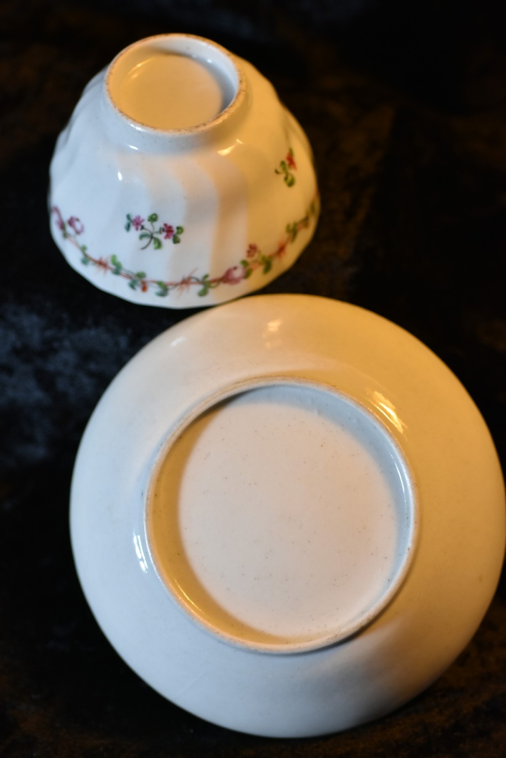 Rare Fluted 18thc Tea Bowl & Saucer View VI