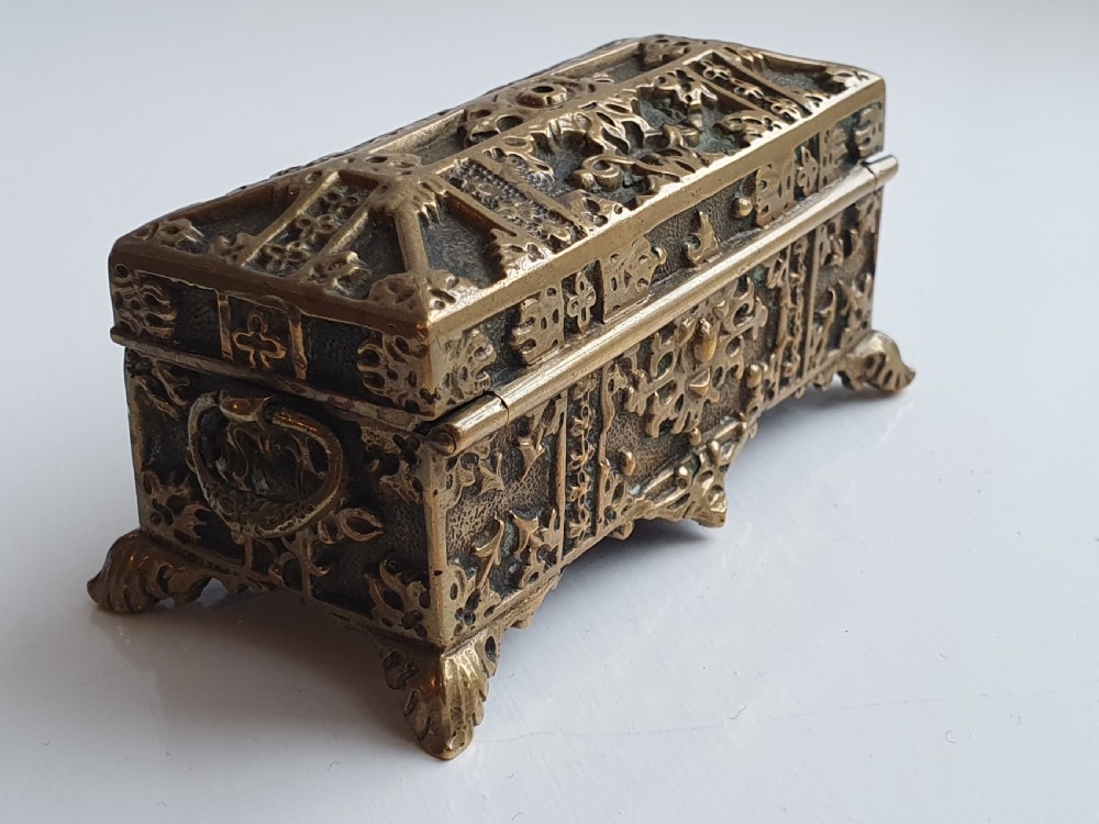 Antique ornate French Bronze casket, jewellery box, treasure chest, trinket box View II