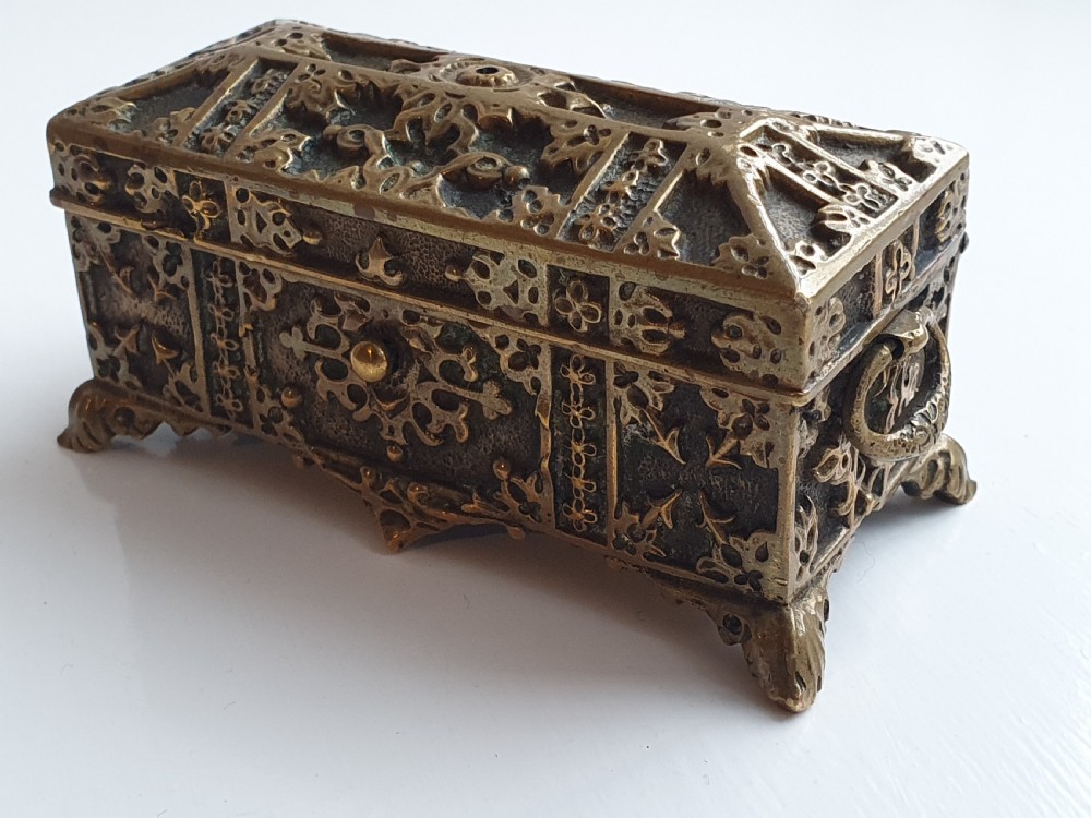 Antique ornate French Bronze casket, jewellery box, treasure chest, trinket box View III