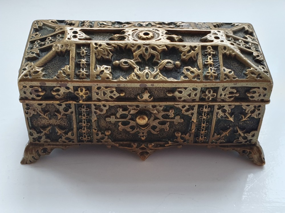 Antique ornate French Bronze casket, jewellery box, treasure chest, trinket box View X