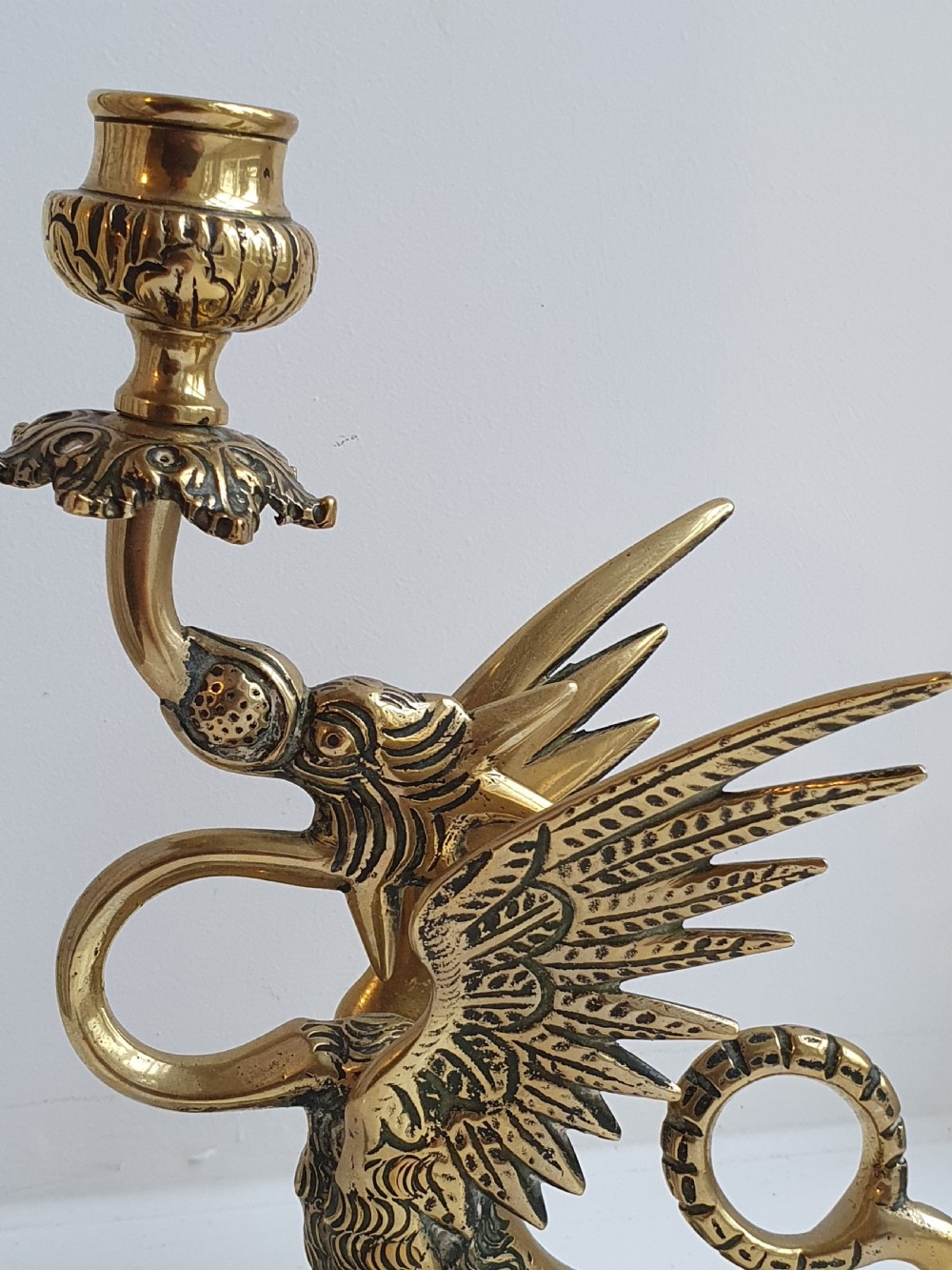 Delightful Victorian  Brass  Griffin Chamberstick c1890 View II