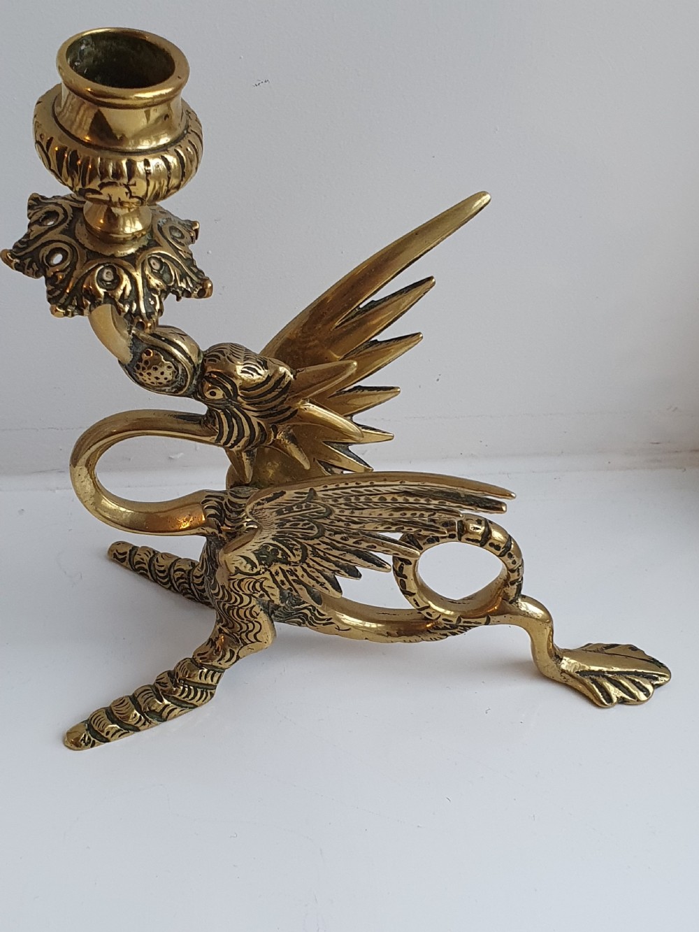 Delightful Victorian  Brass  Griffin Chamberstick c1890 View III