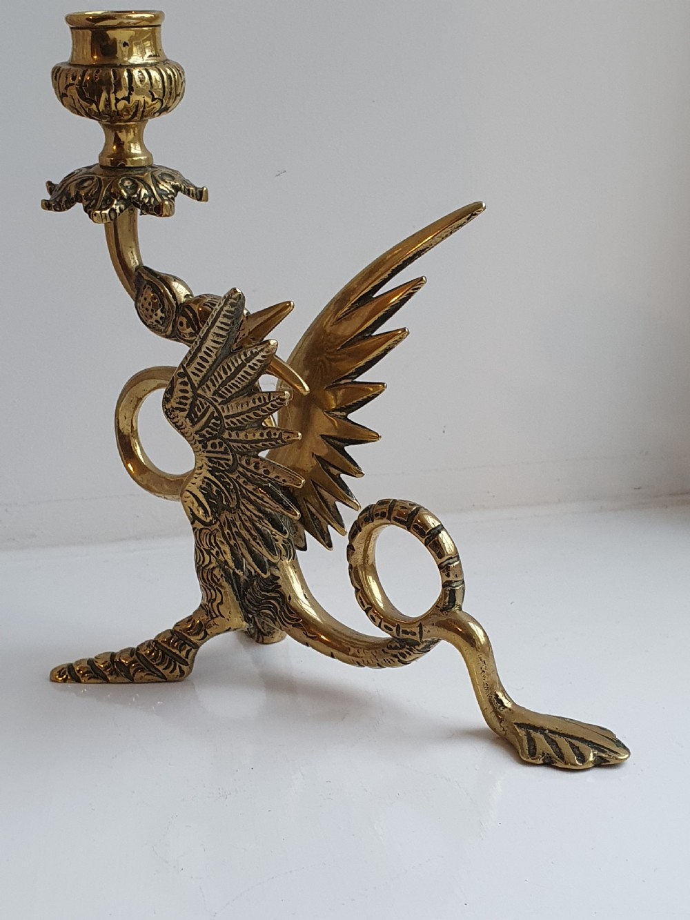 Delightful Victorian  Brass  Griffin Chamberstick c1890 View V