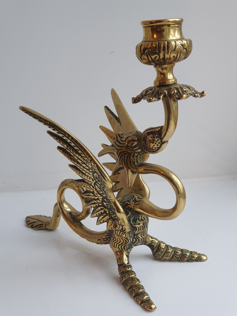 Delightful Victorian  Brass  Griffin Chamberstick c1890 View VI