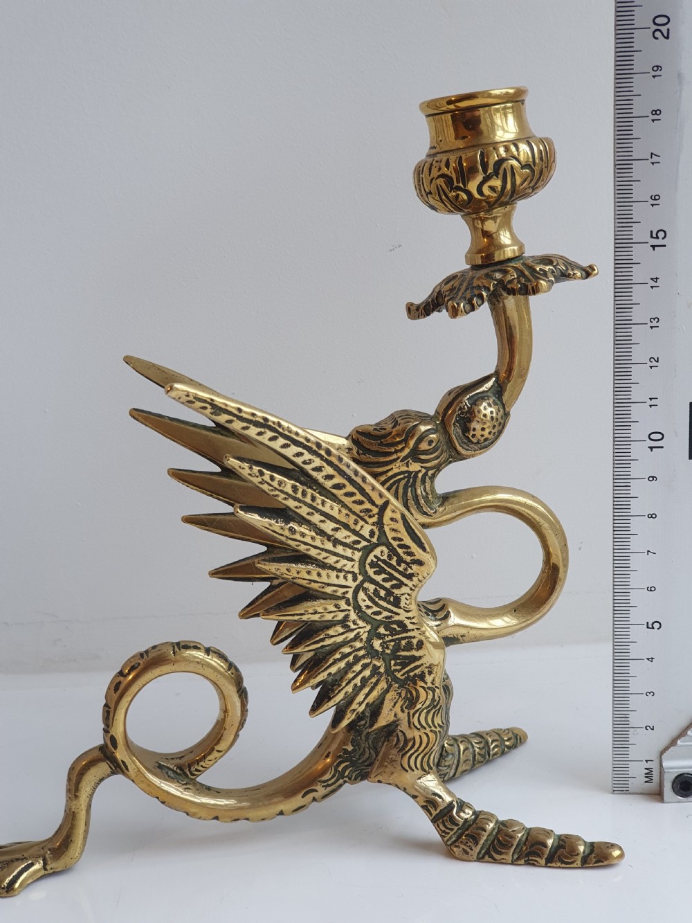 Delightful Victorian  Brass  Griffin Chamberstick c1890 View VII