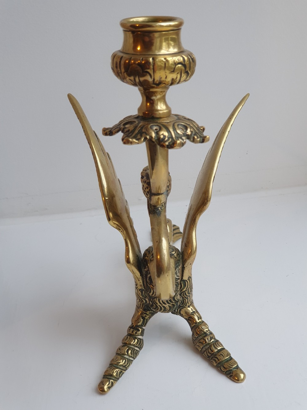 Delightful Victorian  Brass  Griffin Chamberstick c1890 View VIII