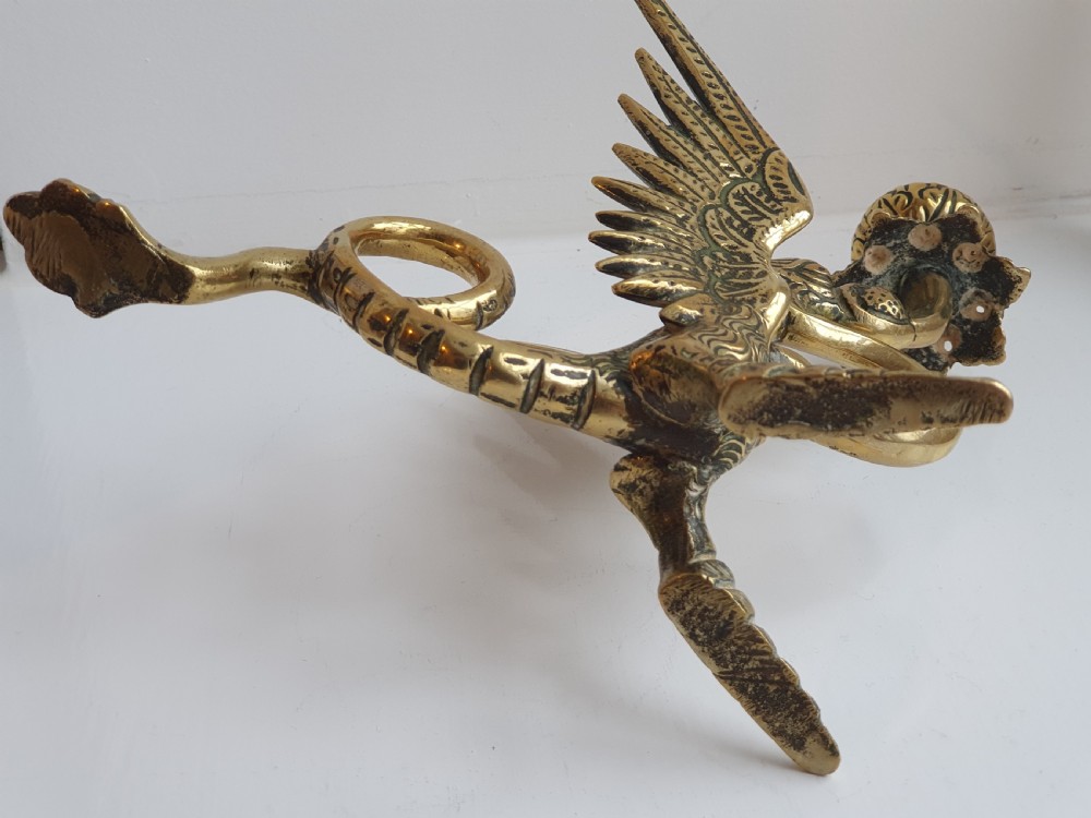 Delightful Victorian  Brass  Griffin Chamberstick c1890 View IX