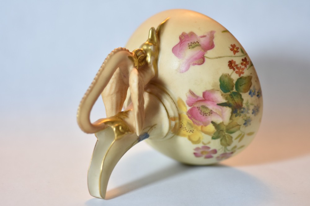 Unusual Royal Worcester Hand Painted Blush Ivory Jug with Dragon Handle c1906 View II