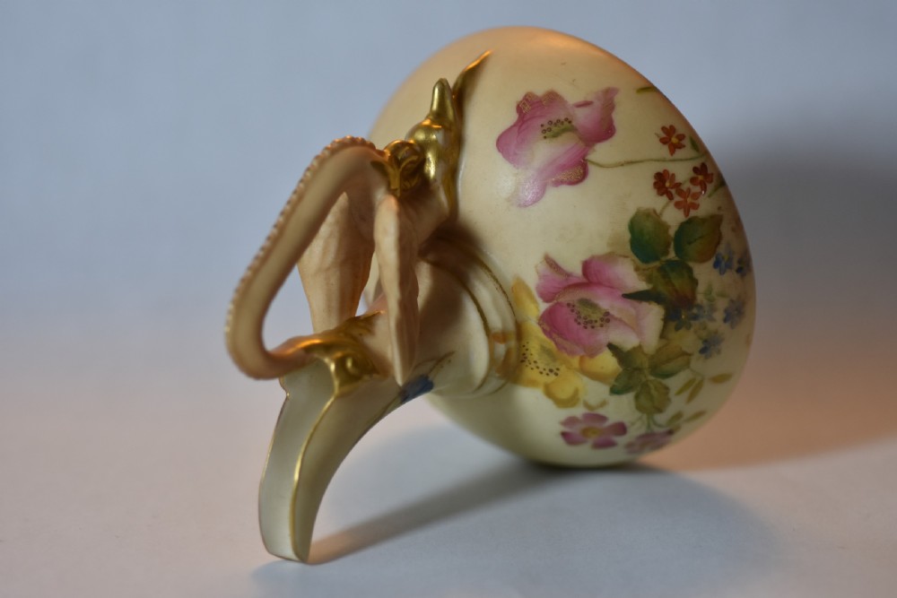 Unusual Royal Worcester Hand Painted Blush Ivory Jug with Dragon Handle c1906 View IV