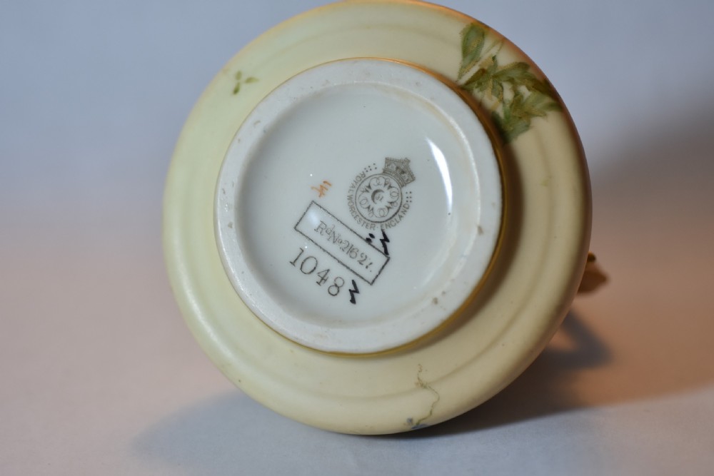 Unusual Royal Worcester Hand Painted Blush Ivory Jug with Dragon Handle c1906 View V