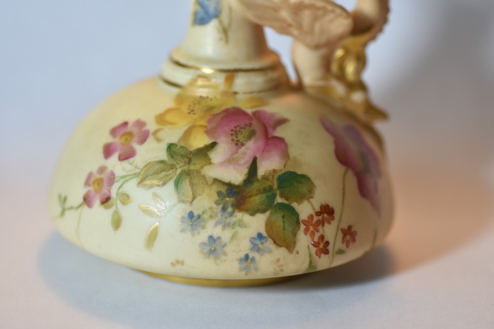 Unusual Royal Worcester Hand Painted Blush Ivory Jug with Dragon Handle c1906 View VI