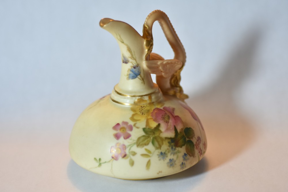 Unusual Royal Worcester Hand Painted Blush Ivory Jug with Dragon Handle c1906 View VIII