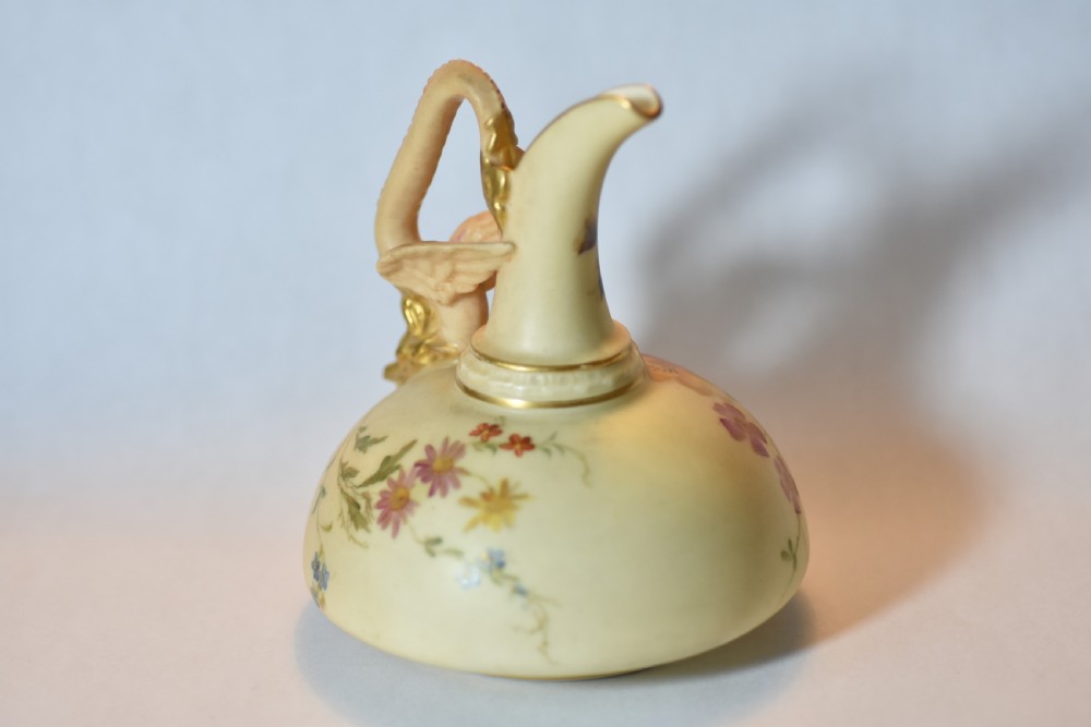 Unusual Royal Worcester Hand Painted Blush Ivory Jug with Dragon Handle c1906 View X